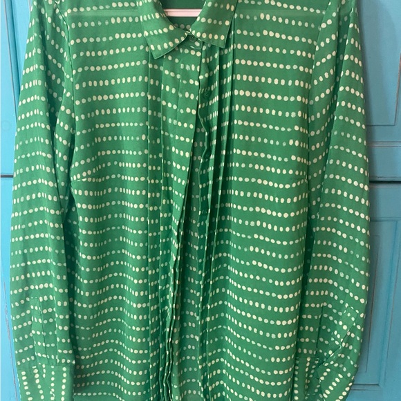 Vibrant Polka Dot Button Up Shirt- Green White Office Casual - Hidden Buttons - Picture 2 of 11